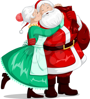 Royalty Free Clipart Image of Santa and Mrs Claus