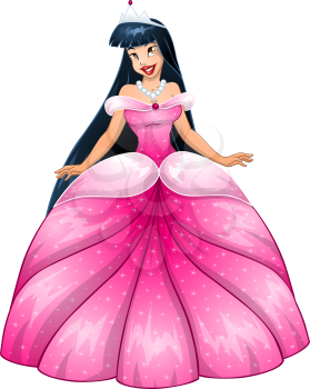 Vector illustration of a beautiful asian princess in pink dress.