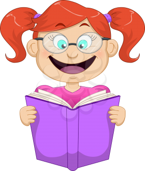 Vector illustration of a red headed girl reading a book.