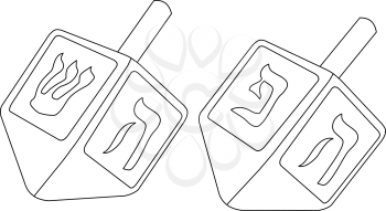 Vector illustration coloring page of dreidels for the Jewish holiday Hanukkah.