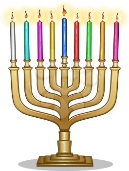 Vector illustration of Hanukkiah with candles for the Jewish holiday Hanukkah.