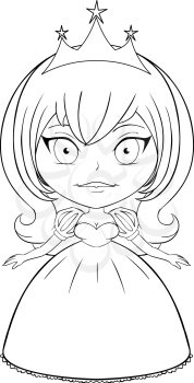 Vector illustration coloring page of a beautiful princess smiling.