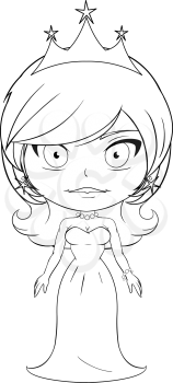 Vector illustration coloring page of a beautiful princess smiling.