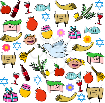Vector illustration pack of jewish holidy symbols for rosh hashanah