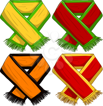 A pack of vector illustrations of famous sports teams scarfs.