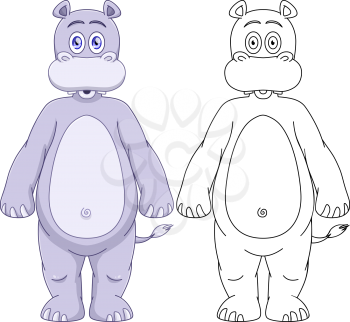 Vector illustration set of a cute purple hippo with lineart.