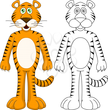 Vector illustration set of a cute humanoid orange tiger with lineart.