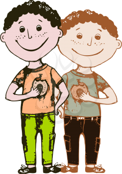hand drawn, cartoon, sketch illustration of two boys
