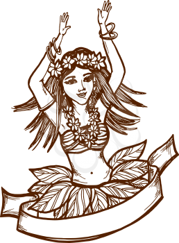 hand drawn, cartoon, sketch illustration of Tahiti girl
