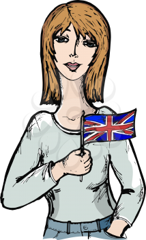 hand drawn, sketch, cartoon illustration of English girl