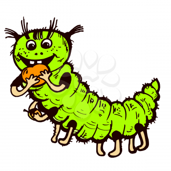 Vector graphic, artistic, stylized image of green caterpillar
