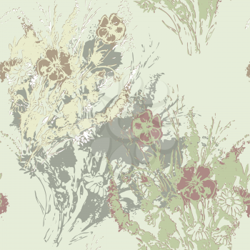 Vector graphic, artistic, stylized image of seamless pattern watercolor bouquet Flowers