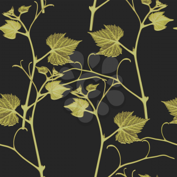 Vector graphic, artistic, stylized image of seamless pattern branches of grape leaves