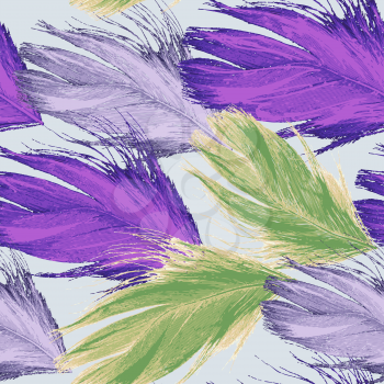 Vector graphics, artistic, stylized seamless pattern  background watercolor with feathers. EPS 8.