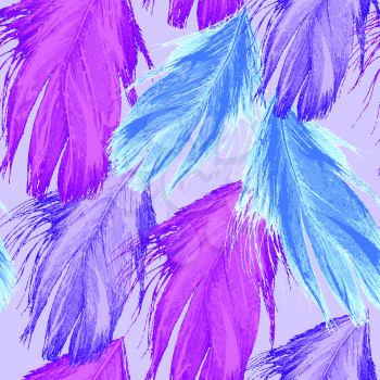 Vector graphics, artistic, stylized seamless pattern  background watercolor with feathers. EPS 8.