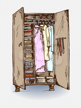 Vector graphic, artistic, stylized image of  wardrobe closet