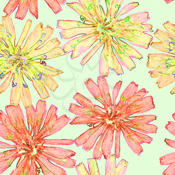 Vector graphics, artistic, stylized image of a seamless pattern watercolor flower chicory