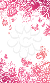 Ornate floral pattern with butterflies on white background. There is place for your text in the center.