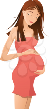 Young pregnant woman holding her hands on her belly.