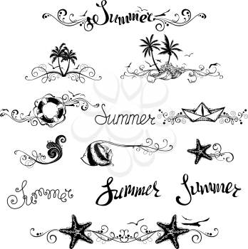 Vintage ornaments, page dividers and summer lettering for your tropical design.