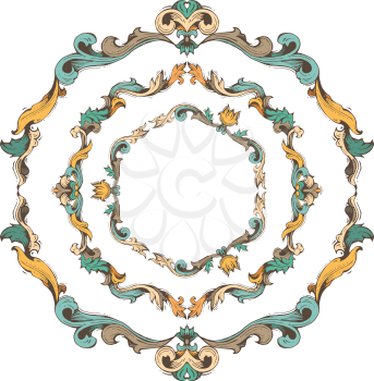 Bright hand-drawn frames and page decorations with retro ornament. There is place for your text in the center.