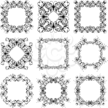Black flourishes design elements and page decorations isolated on white background. There is place for text in the center.