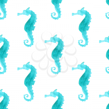 Blue watercolour sea-horses on white background. Boundless background for your design. Boundless pattern can be used for web page backgrounds, wallpapers, wrapping papers, invitation and summer design