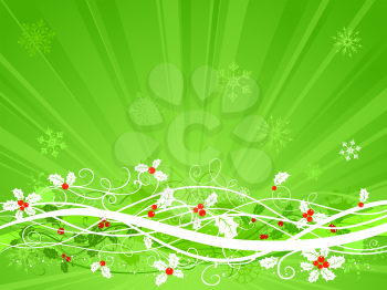 Vintage background with holly berries and snowflakes. There is copy space for your text.
