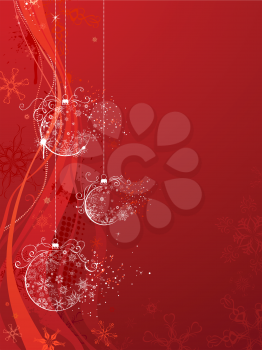Vector background with Christmas balls of snowflakes on grunge waves background. There is copy space for your text. 
