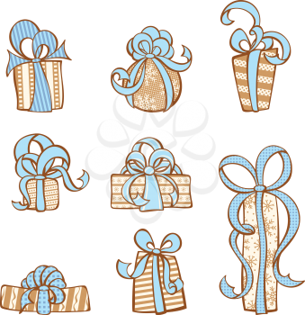 Various hand-drawn festive gifts. Design elements for your design isolated on white background.