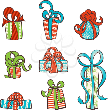 Various doodles gifts. Design elements for your festive design isolated on white background.