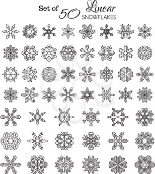 Vintage linear snowflakes isolated on white background. 