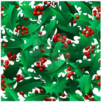 Holly leaves and berries. Seamless pattern can be used for web page backgrounds, wallpapers, wrapping papers, invitation and congratulations. 