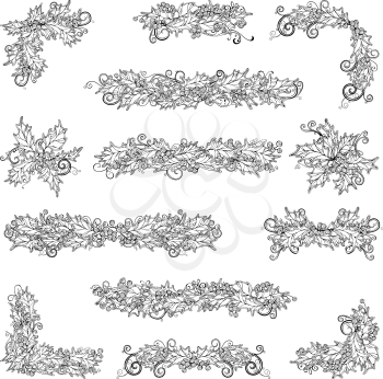 Vector outlined Christmas design elements isolated on white background. Can be used for your Christmas invitations or congratulations.