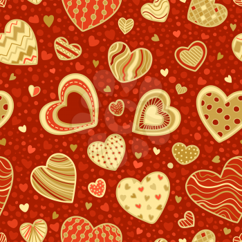 Vector hand-drawn hearts on red background. Boundless background can be used for web page backgrounds, wallpapers, congratulations and invitations.