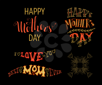Vector typographical design elements isolated on black background. Hand-drawn doodles lettering for cards, invitations, T-shirt designs and posters. 
