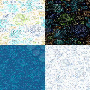 Various fish contours. Boundless background can be used for web page backgrounds, wallpapers, wrapping papers and invitations.