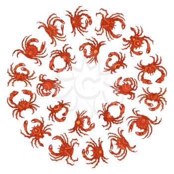 Hand-drawn red crabs isolated on white background.