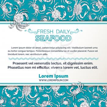 Seafood blue and white menu template. There is place on white horizontal paper for your text.