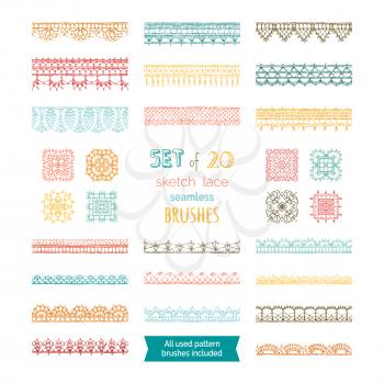 Knitted crochet edging patterns and borders isolated on white background. All used pattern brushes included.