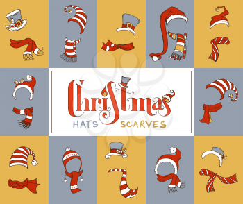 Various Christmas design elements. Red, white, gold and grey colours.