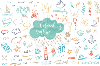 Doodle elements are perfect for invitation, poster, mug, bag, card or t-shirt design. Cute illustrations.