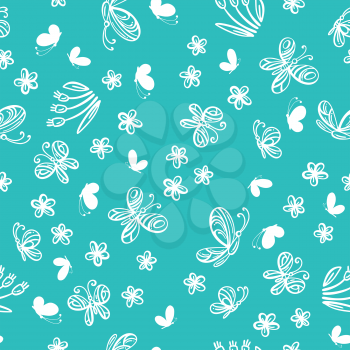 White contours on bright blue background. Bright boundless background for your summer design.