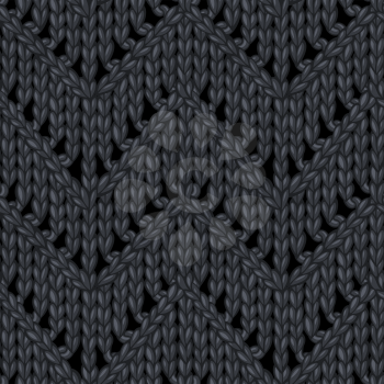 Lace cotton hand-knitted fabric material. High detailed knitting boundless background. Hand-drawn black wool knitwear.