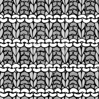 Hand-drawn jersey cloth boundless background. High detailed woolen hand-knitted fabric material. Black and white illustration.