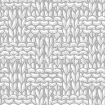 White Braided Knitting Pattern. Hand-drawn cotton cloth background. High detailed wool hand-knitted fabric material.