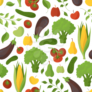 Vegetables and fruits, seasonal greens seamless pattern. Healthy nutrition, organic food. Fresh natural products creative fabric, textile, wrapping paper, wallpaper vector color design