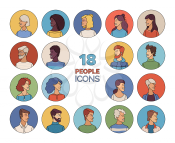 Cartoon people icons set. Vector user avatars. Outlined minimalistic illustration. Men and women portraits set. People profile pictures. Cartoon avatars for game, internet forum, or web account