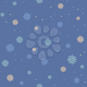 Blue coronavirus pandemic seamless pattern with virus cells. Disease germ, pathogen organism, infectious micro virology wallpaper. Blue background, virus prevention vector illustration. 