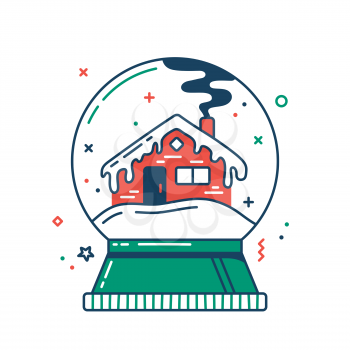 Snow globe with house color flat icon. Thin line pictogram. Isolated vector illustration with contour. Editable stroke. Pixel perfect
